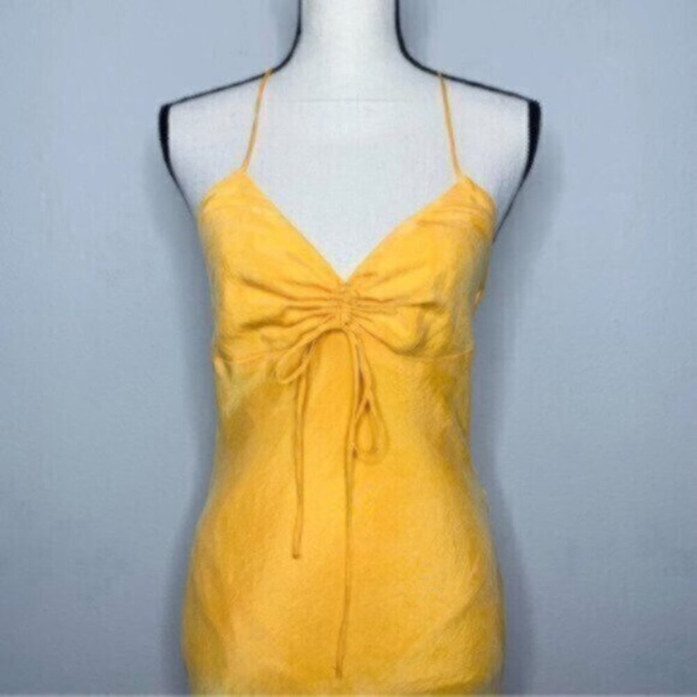 NWT Zara Tangerine Satin Effect Ruched Detail Slip Midi Dress - Picture 9 of 11